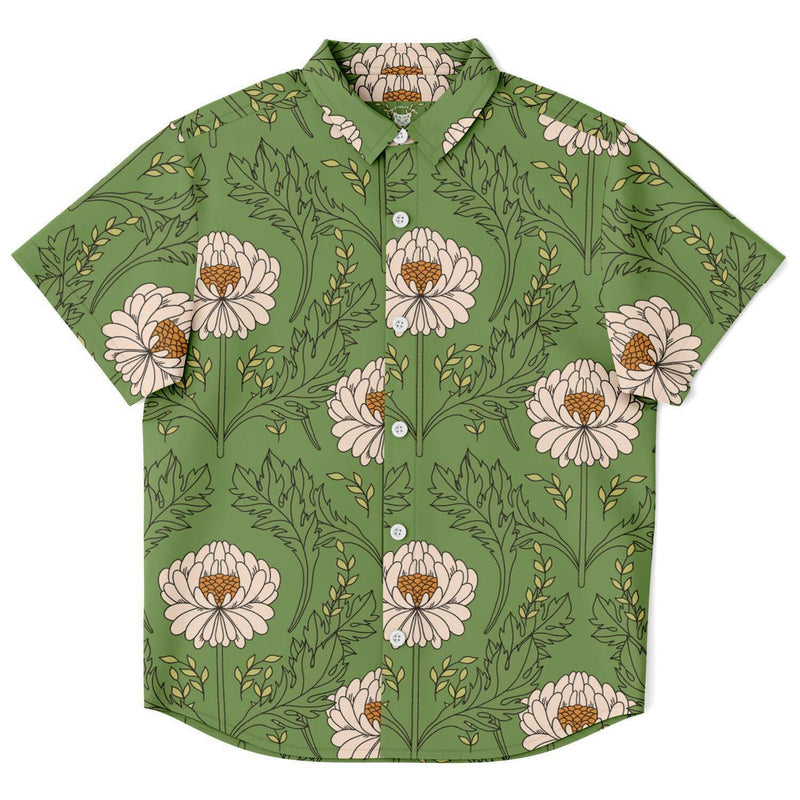 Chemise garçon verte à fleurs originale manches courtes