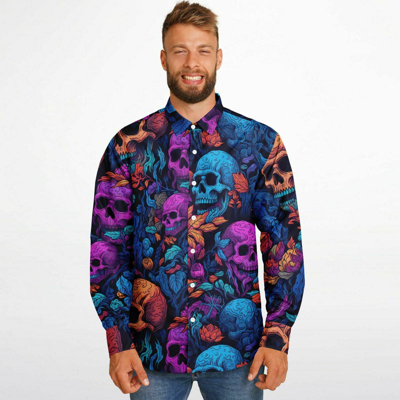 Chemise homme manches longues - Têtes de morts fluo