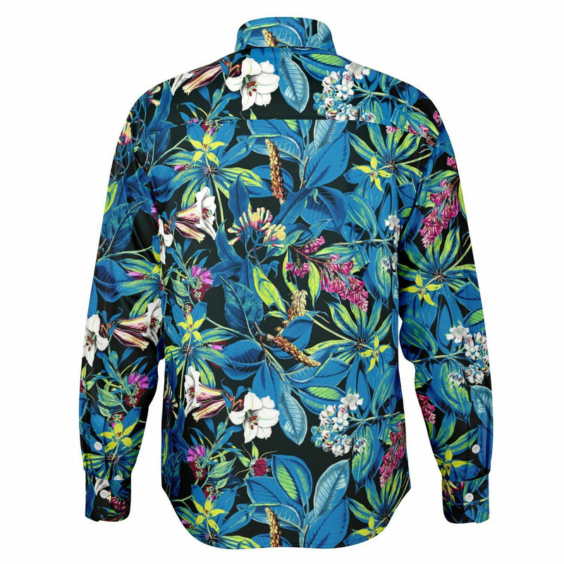 CHEMISE HOMME originale à fleurs bleues MANCHES LONGUES