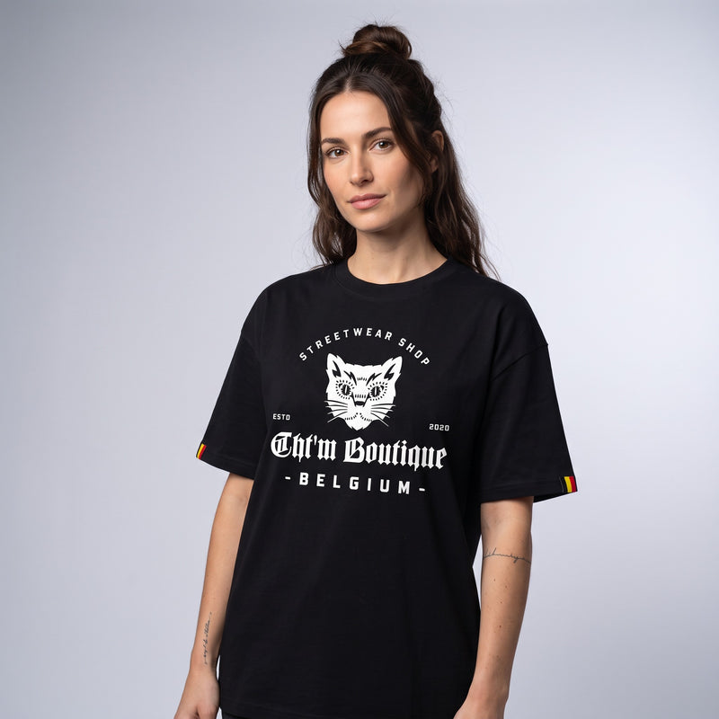 T-shirt Oversized Original CHT'M – Logo Chat Streetwear Belge Noir