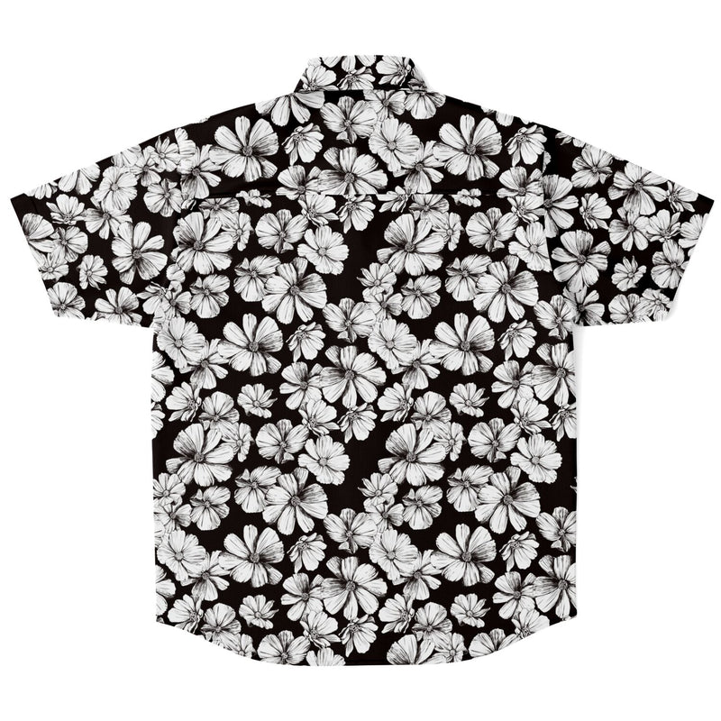 CHEMISE HOMME originale fleurs blanches sur fond noir - MANCHES COURTES