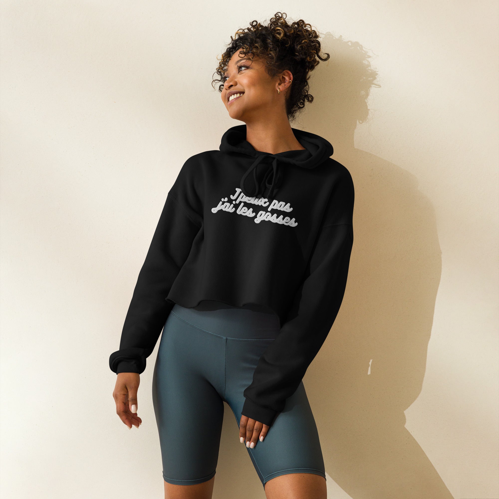 Sweat à Capuche Crop-Top - "J'peux pas j"ai les gosses"
