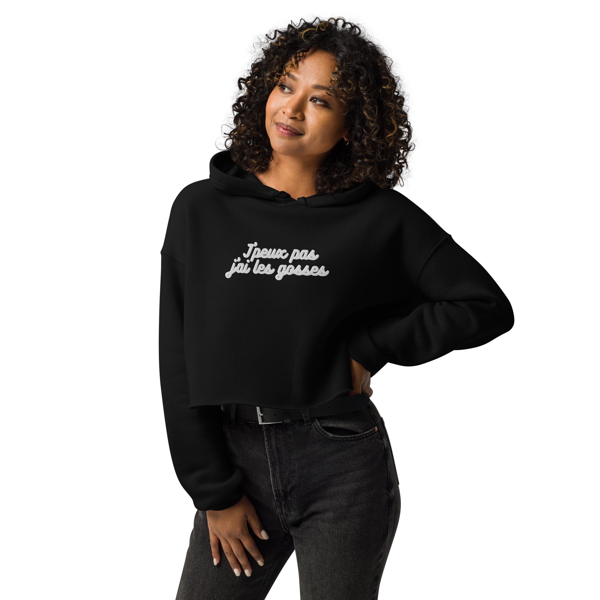 Sweat à Capuche Crop-Top - "J'peux pas j"ai les gosses"