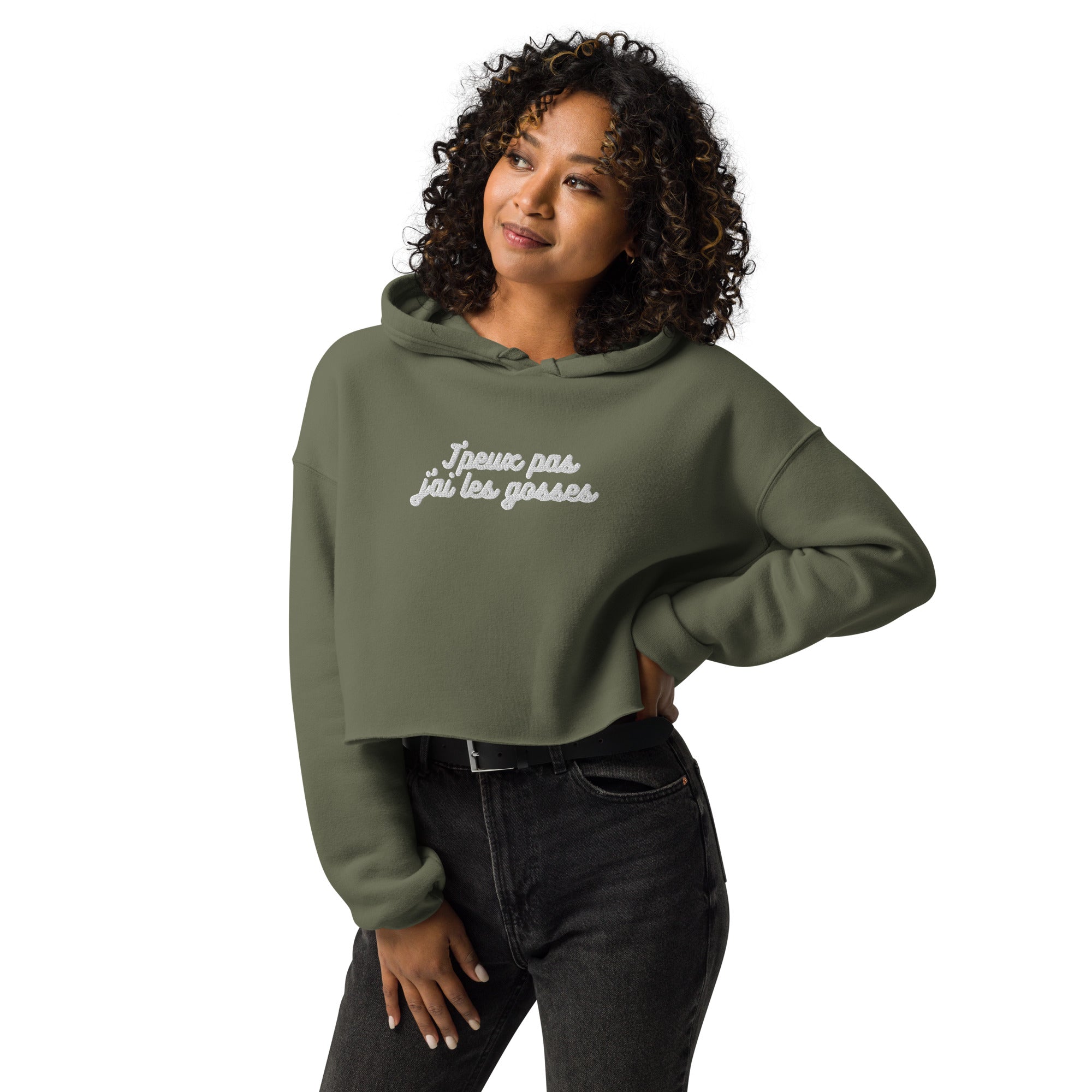 Sweat à Capuche Crop-Top - "J'peux pas j"ai les gosses"