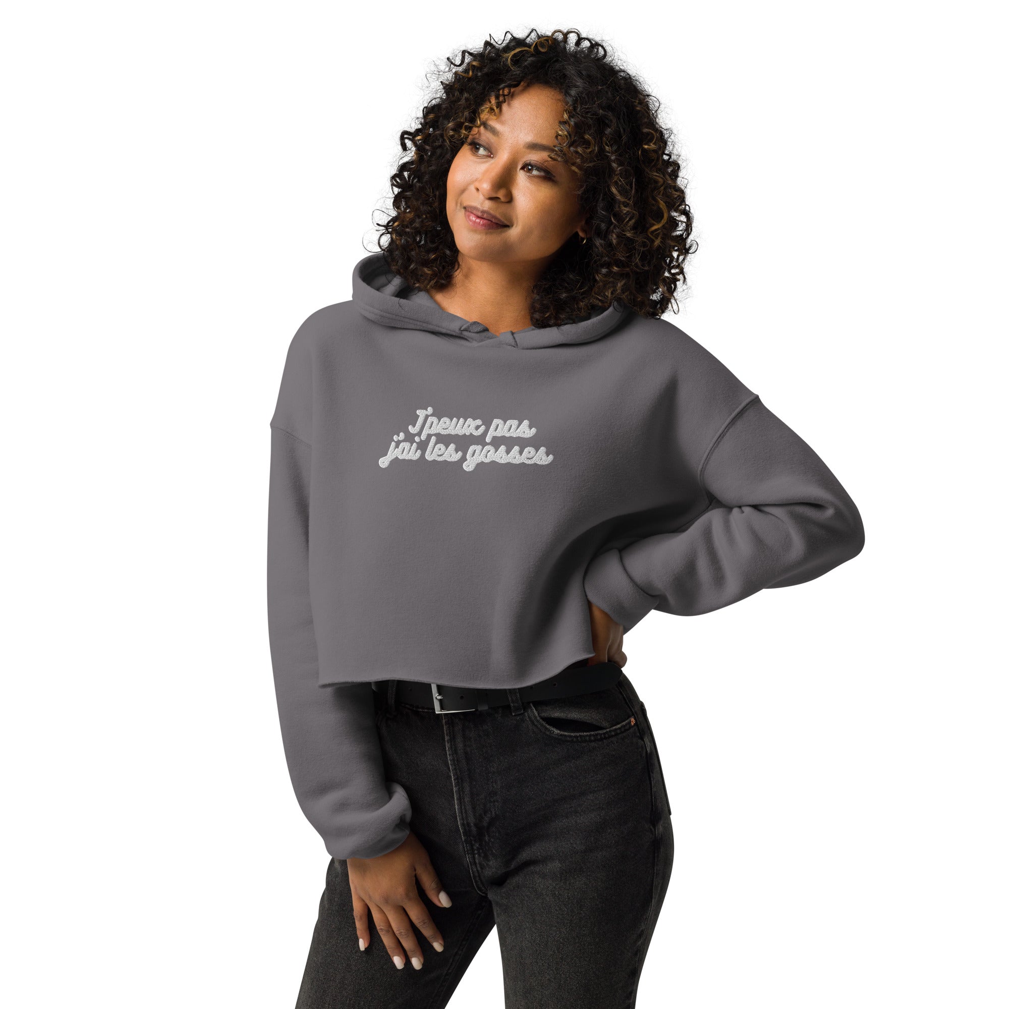 Sweat à Capuche Crop-Top - "J'peux pas j"ai les gosses"