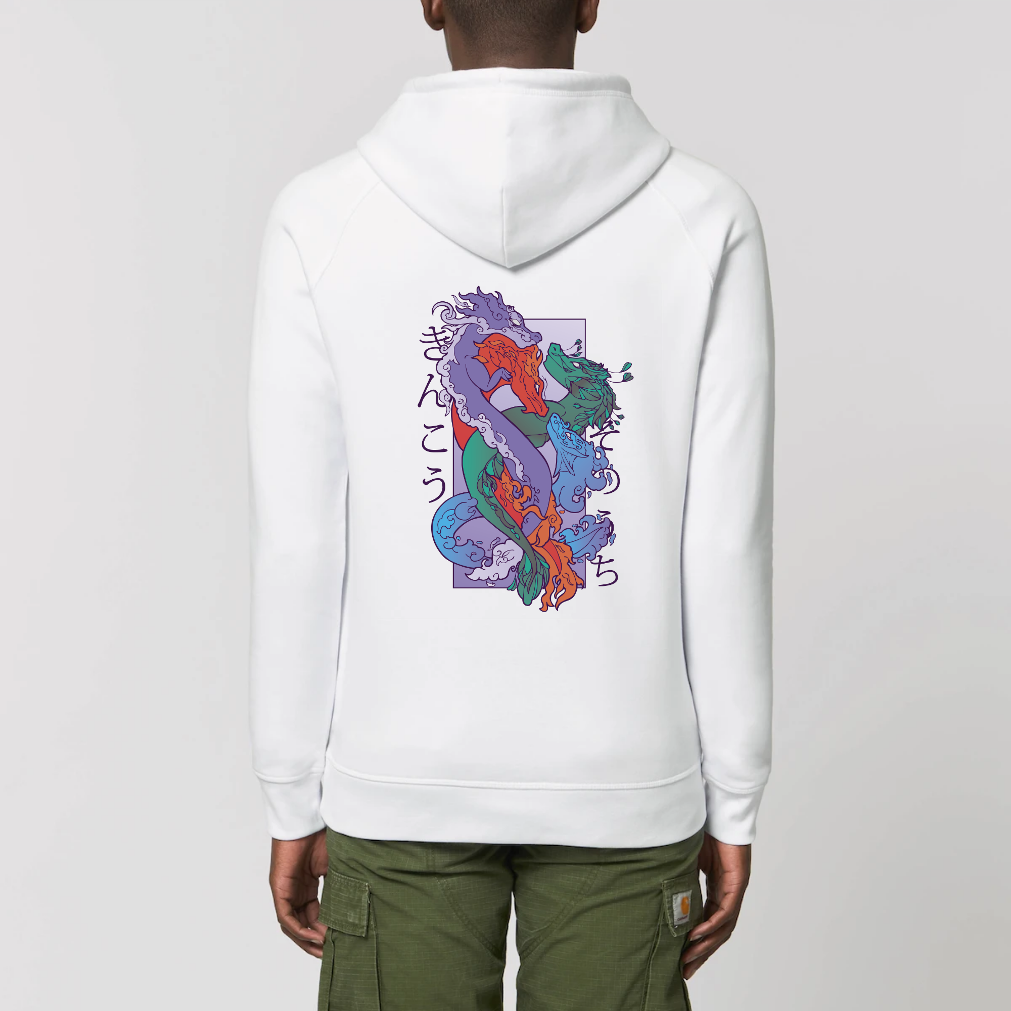 pull blanc dragons chinois dos