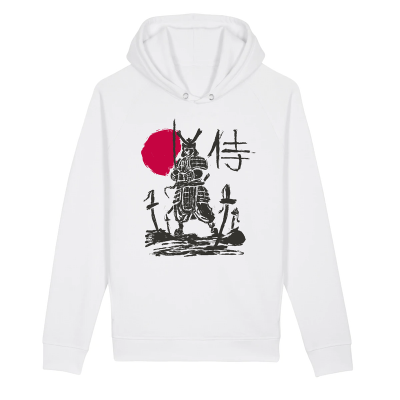 pull blanc avec dessin de samurai