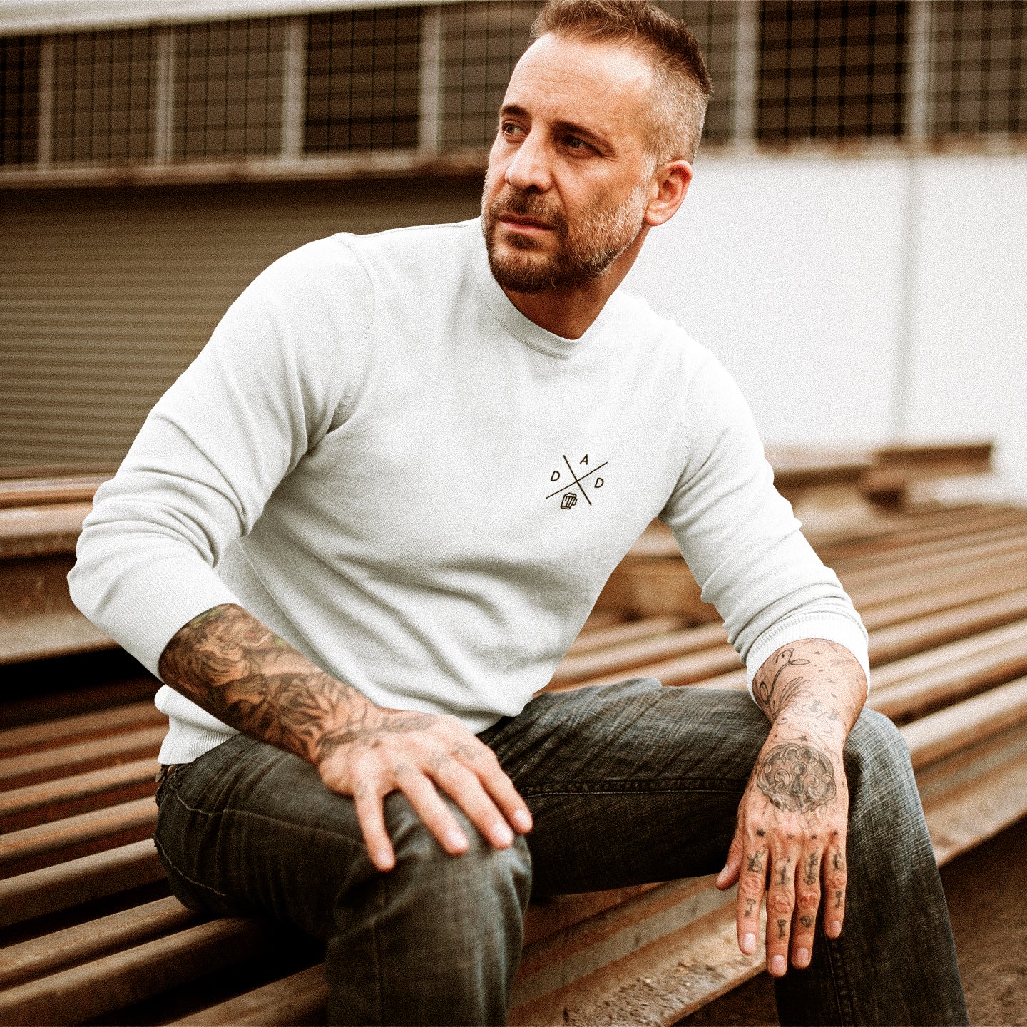 Pull blanc imprimé - "DAD"