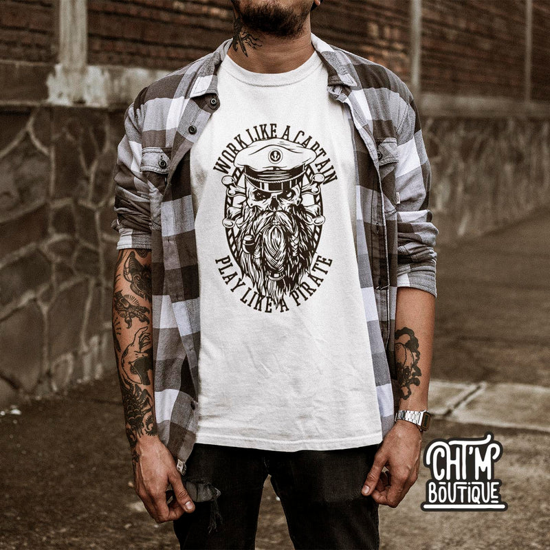 teeshirt citation travaille comme un capitaine joue comme un pirate