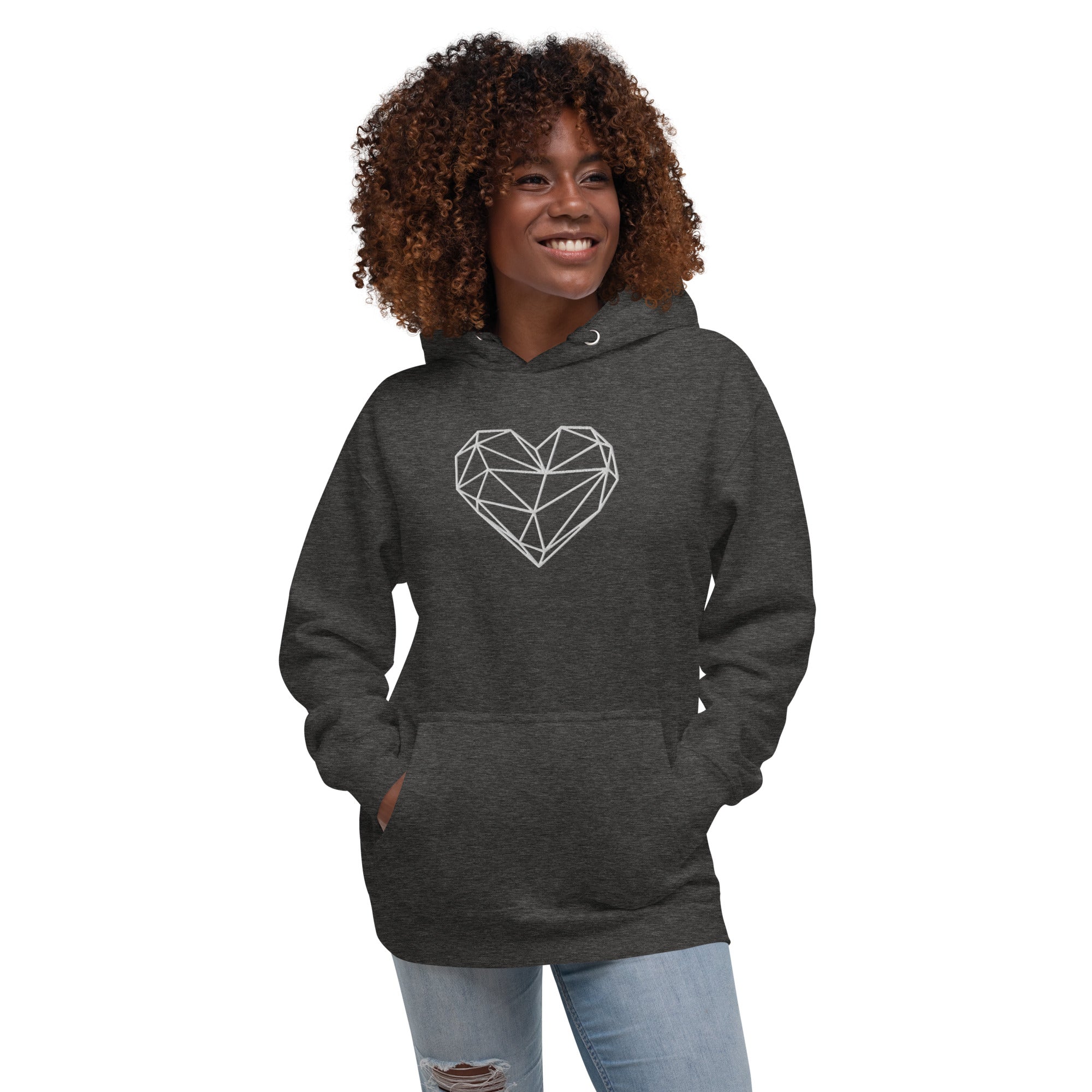 Pull à capuche femme brodé - Coeur origami