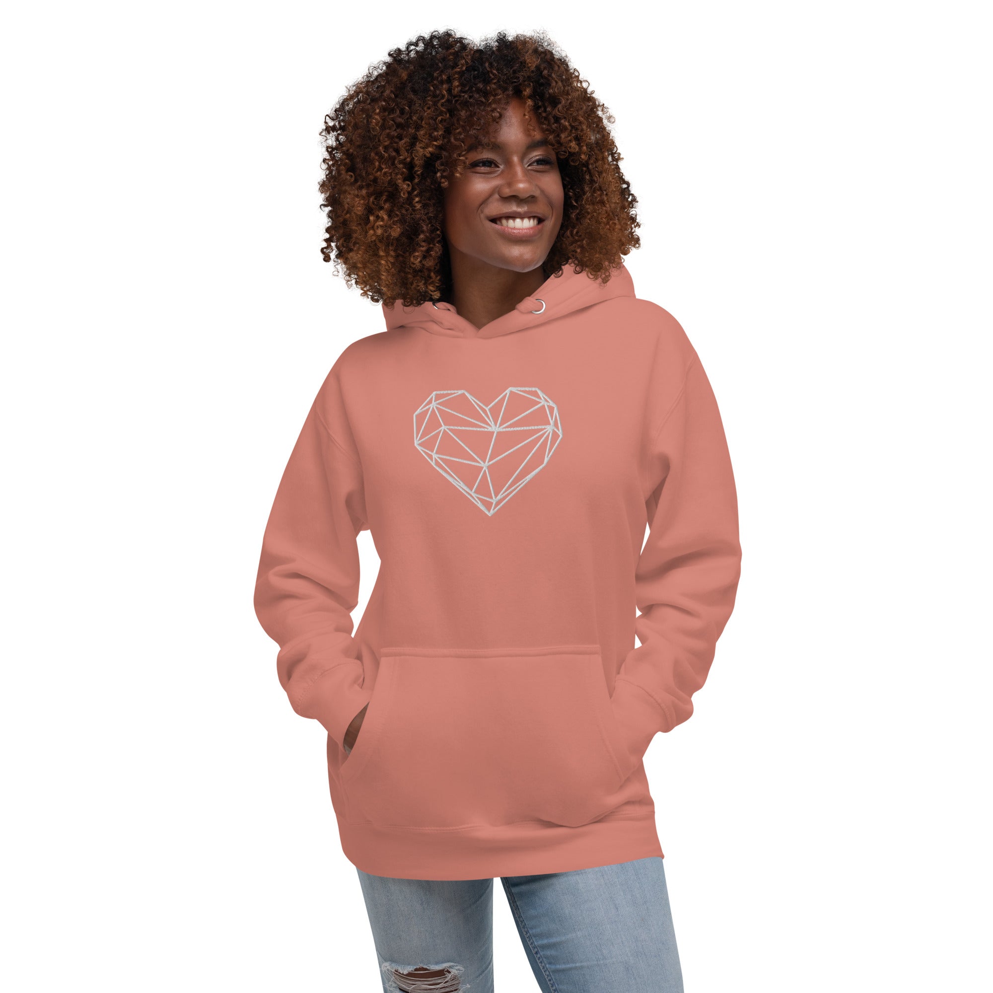 Pull à capuche femme brodé - Coeur origami