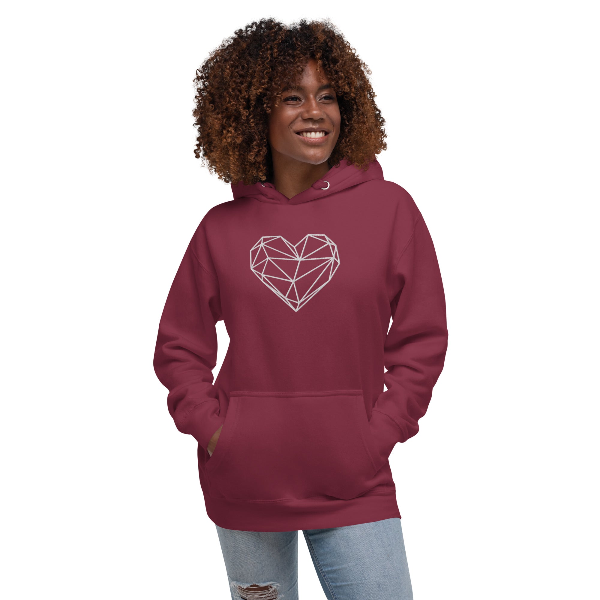 Pull à capuche femme brodé - Coeur origami