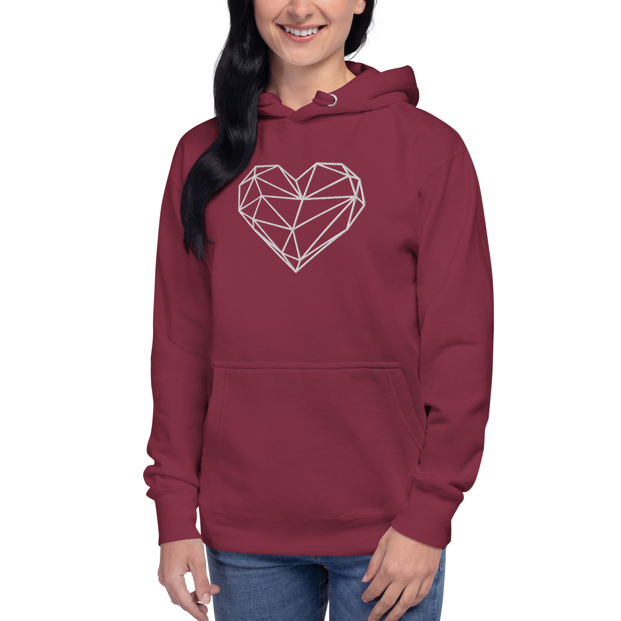 Pull à capuche femme brodé - Coeur origami