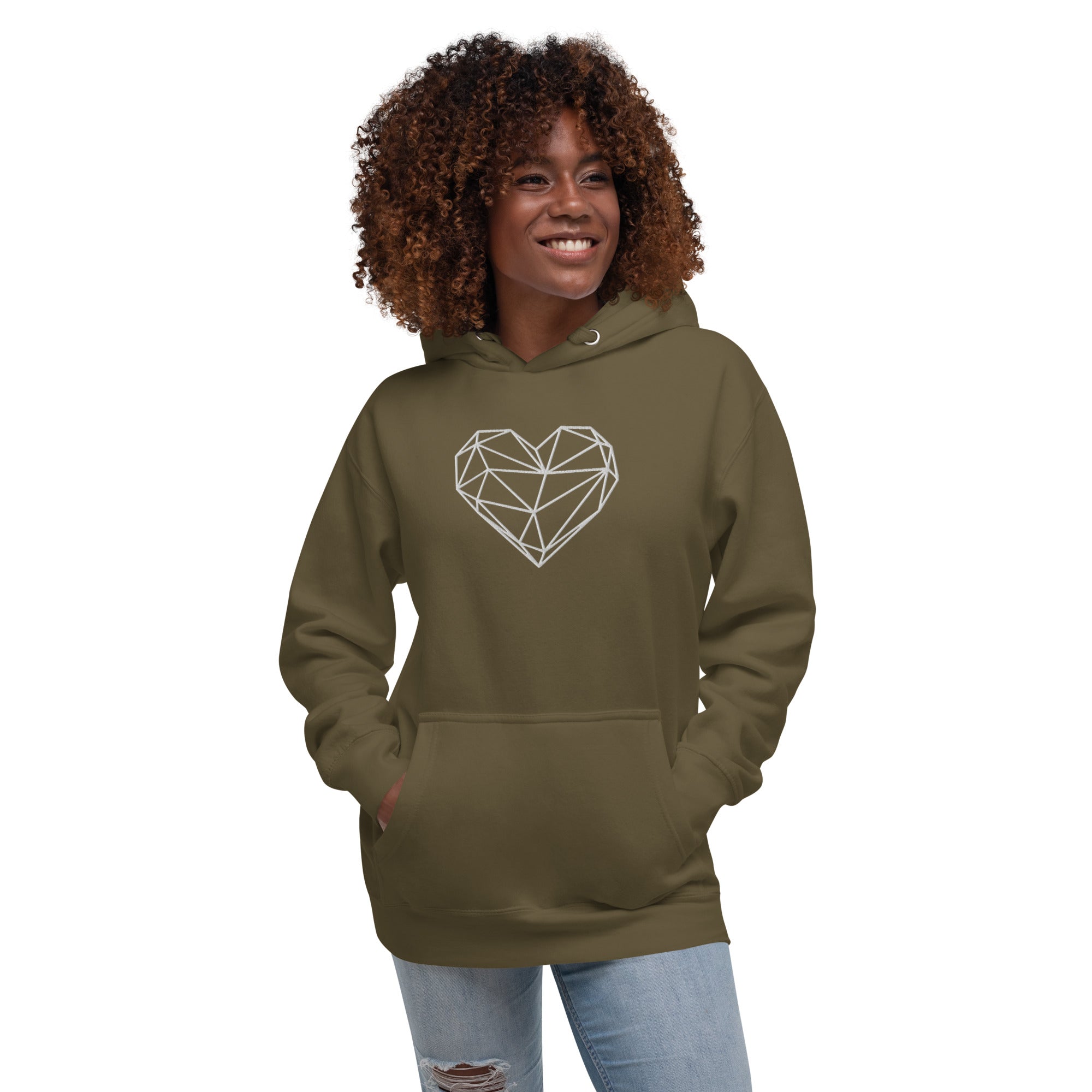 Pull à capuche femme brodé - Coeur origami