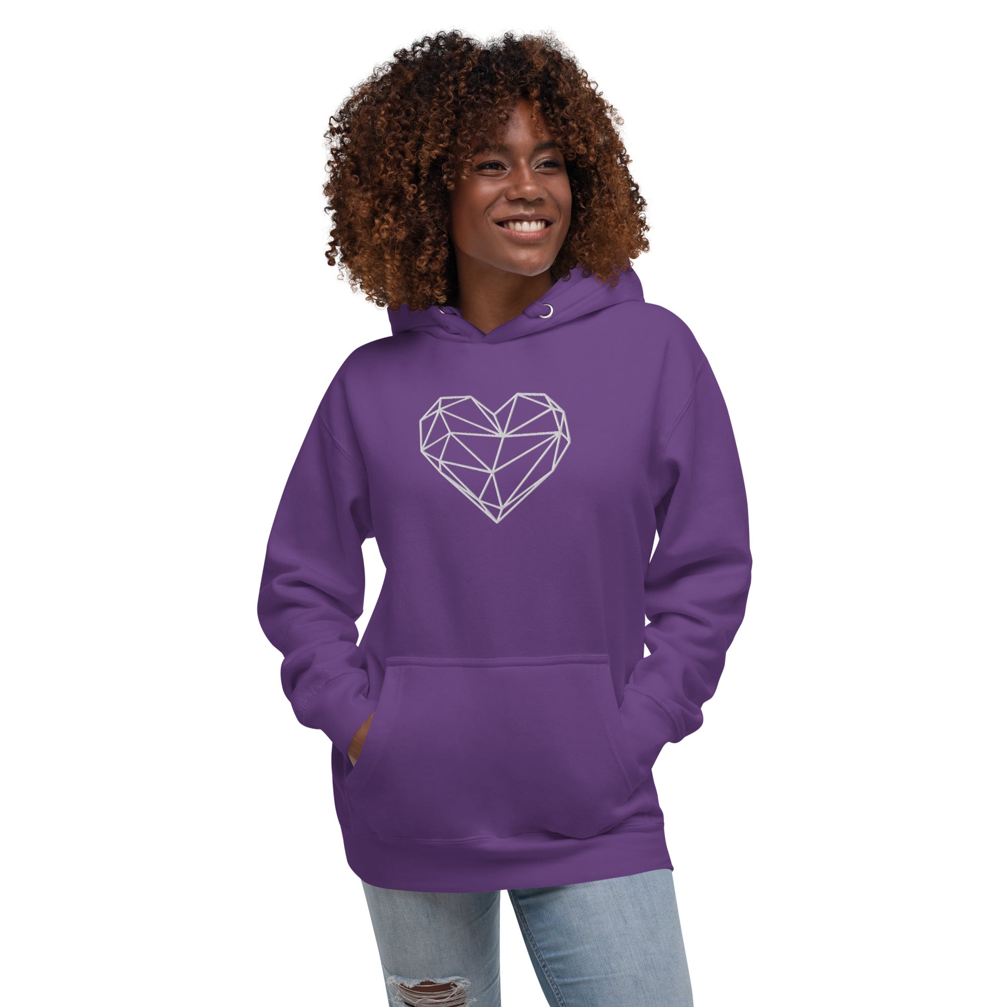 Pull à capuche femme brodé - Coeur origami