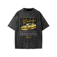 T-shirt enfant oversized délavé noir à plat - lettrage Speed Racing et bolide jaune de drift