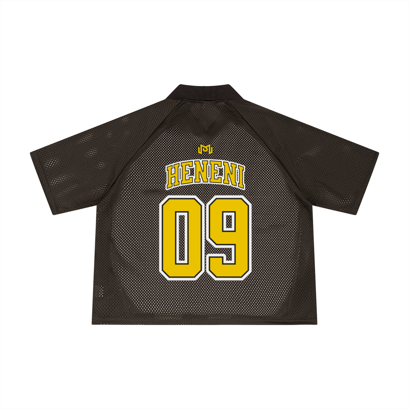 Maillot de foot Wesh Pélo Café Abricot vue de dos, floquage HENENI 09 – packshot studio CHT'M