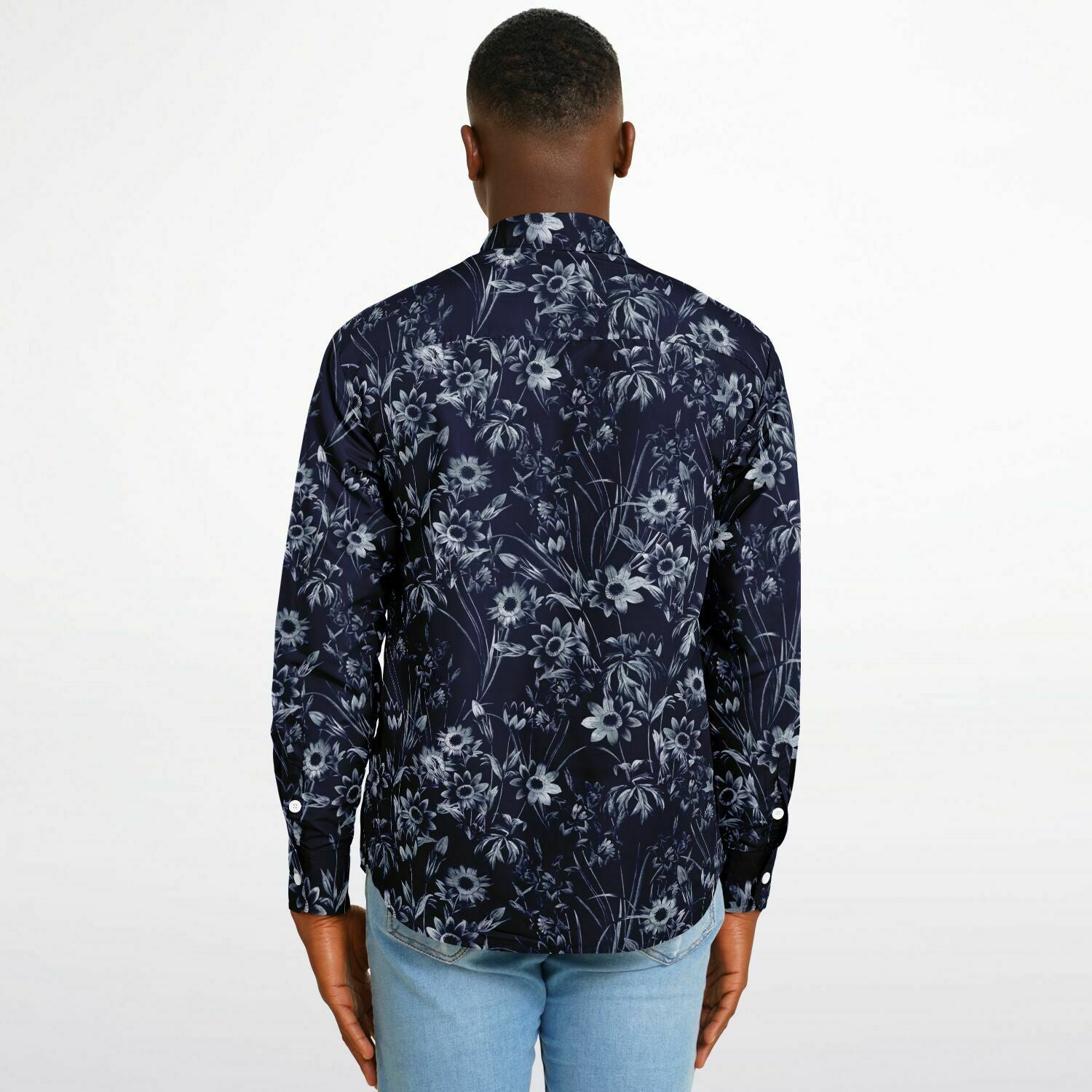 chemise à motifs floraux bleue marine homme