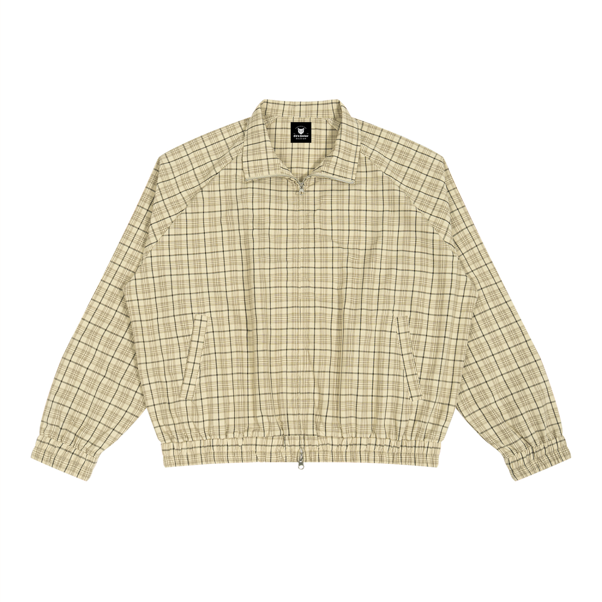Veste Harrington à carreaux beige oversize unisexe, vue de face
