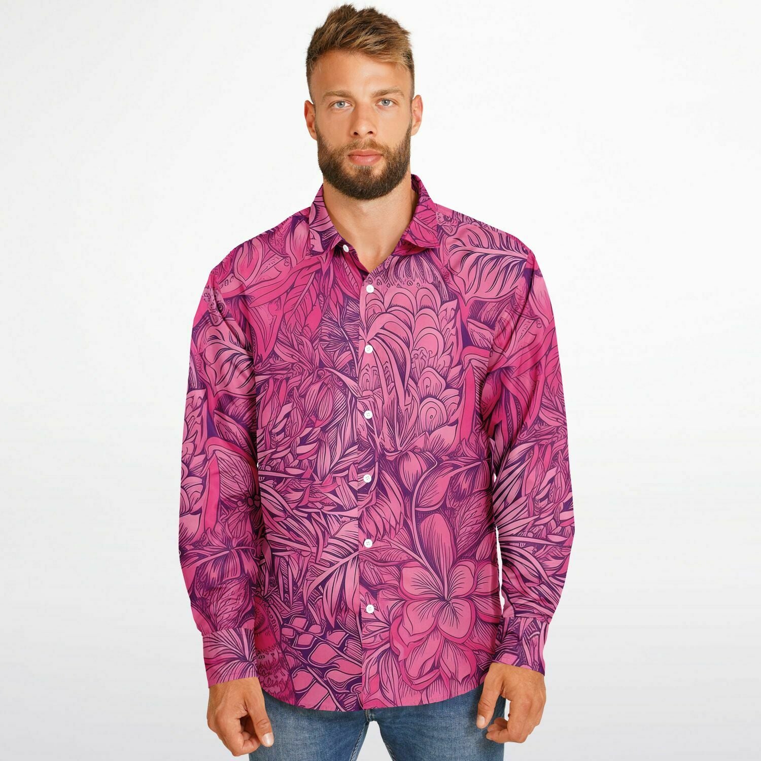 chemise casual homme manches longues à fleurs