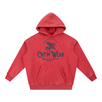 Hoodie oversize délavé CHT'M Wear rouge, vue de face avec le design pégase Belgium Shop Tournai