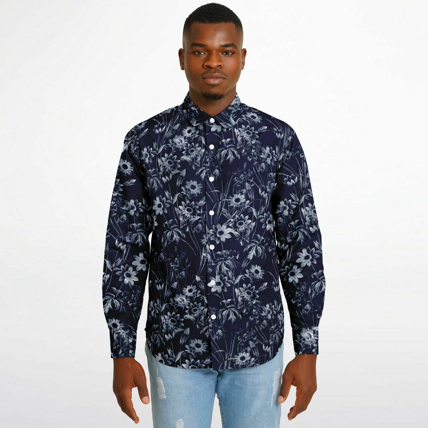 chemise stylée homme manches longues bleue marine