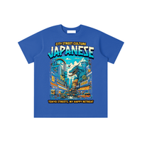 T-shirt oversized enfant Japanese en bleu vif - imprimé rue de Tokyo illustrée en couleurs
