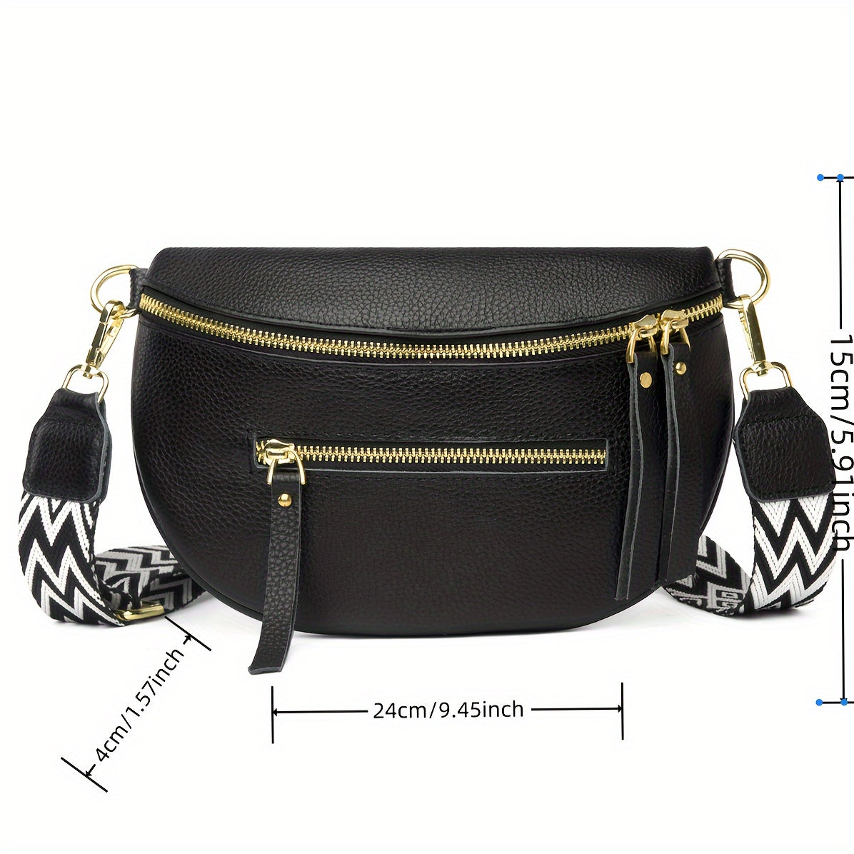 Sac banane cuir femme noir porté en bandoulière – vue 5