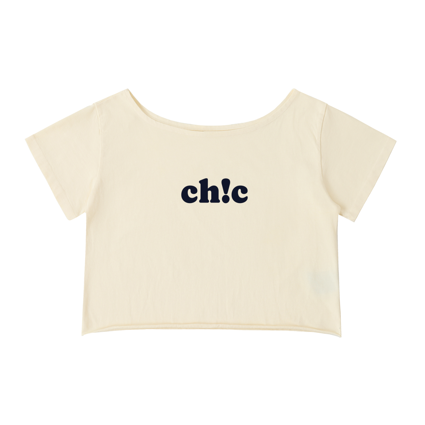 Crop top femme coloris Abricot clair - packshot avant avec le lettrage ch!c et le col bateau
