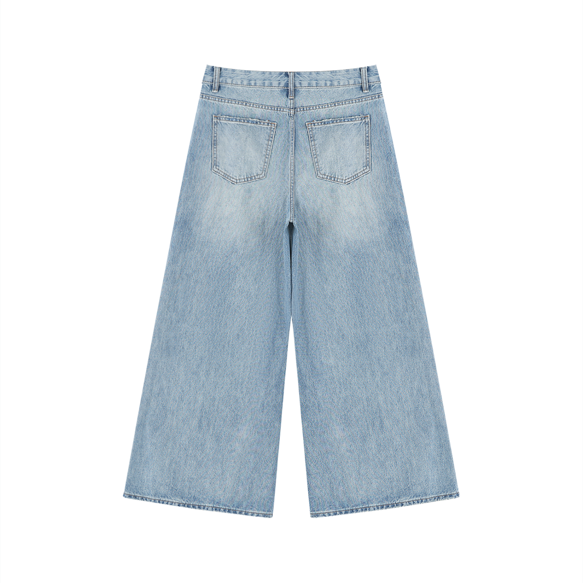 Dos du jean wide leg femme déchiré délavé bleu clair