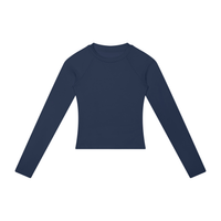 Packshot face du t-shirt manches longues original femme bleu marine