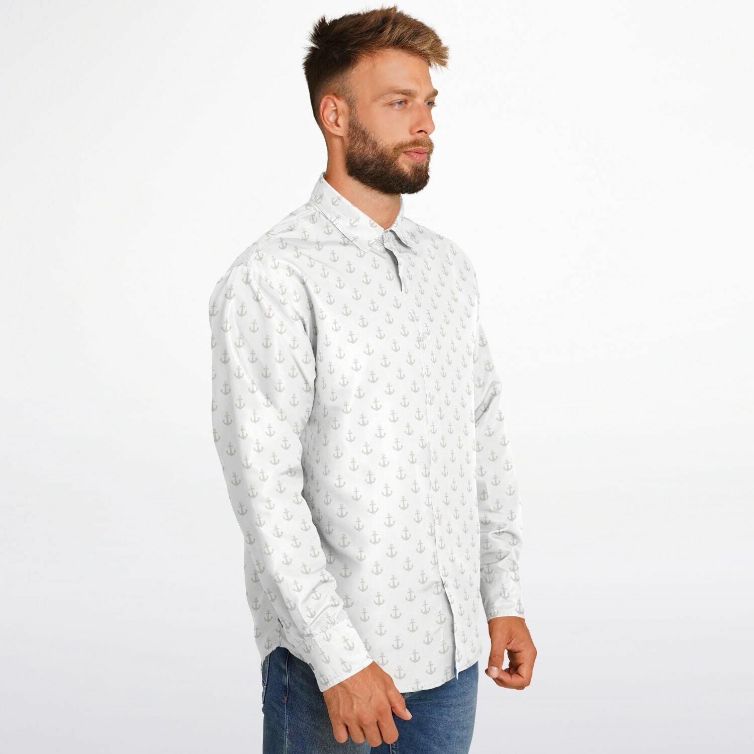 chemise classique homme blanche à motifs marins