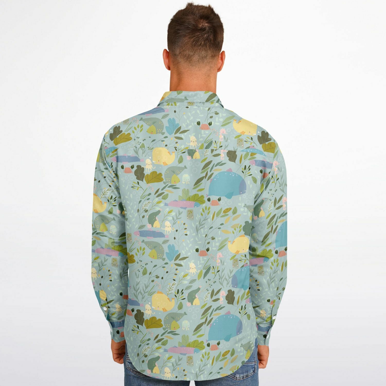 vêtement homme vert clair avec motifs floraux