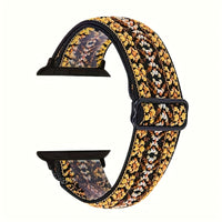 Bracelet Apple Watch élastique tissé à motifs, coloris ethnique jaune