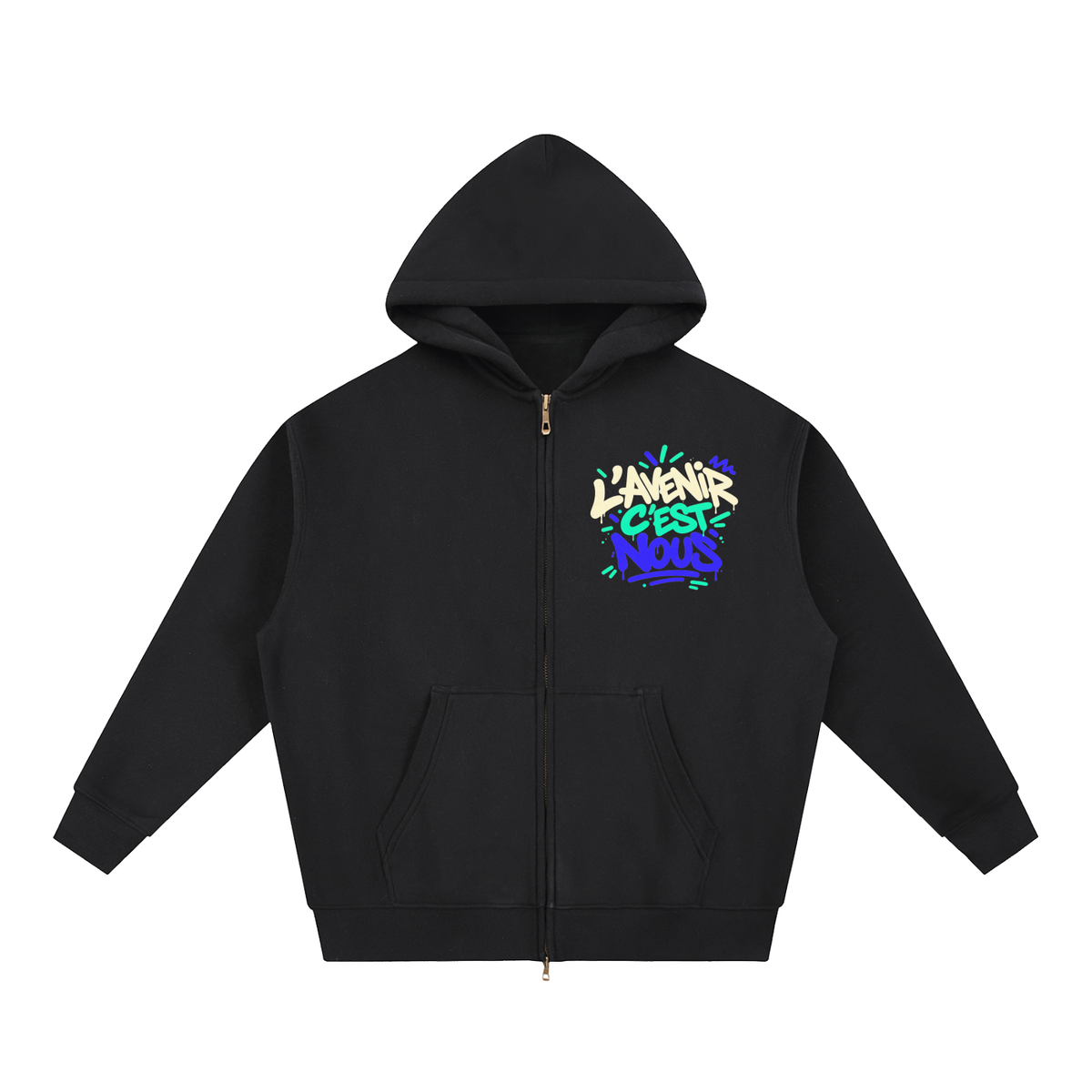 Hoodie zippé boxy Gen Z « L'avenir c'est nous » – double zip