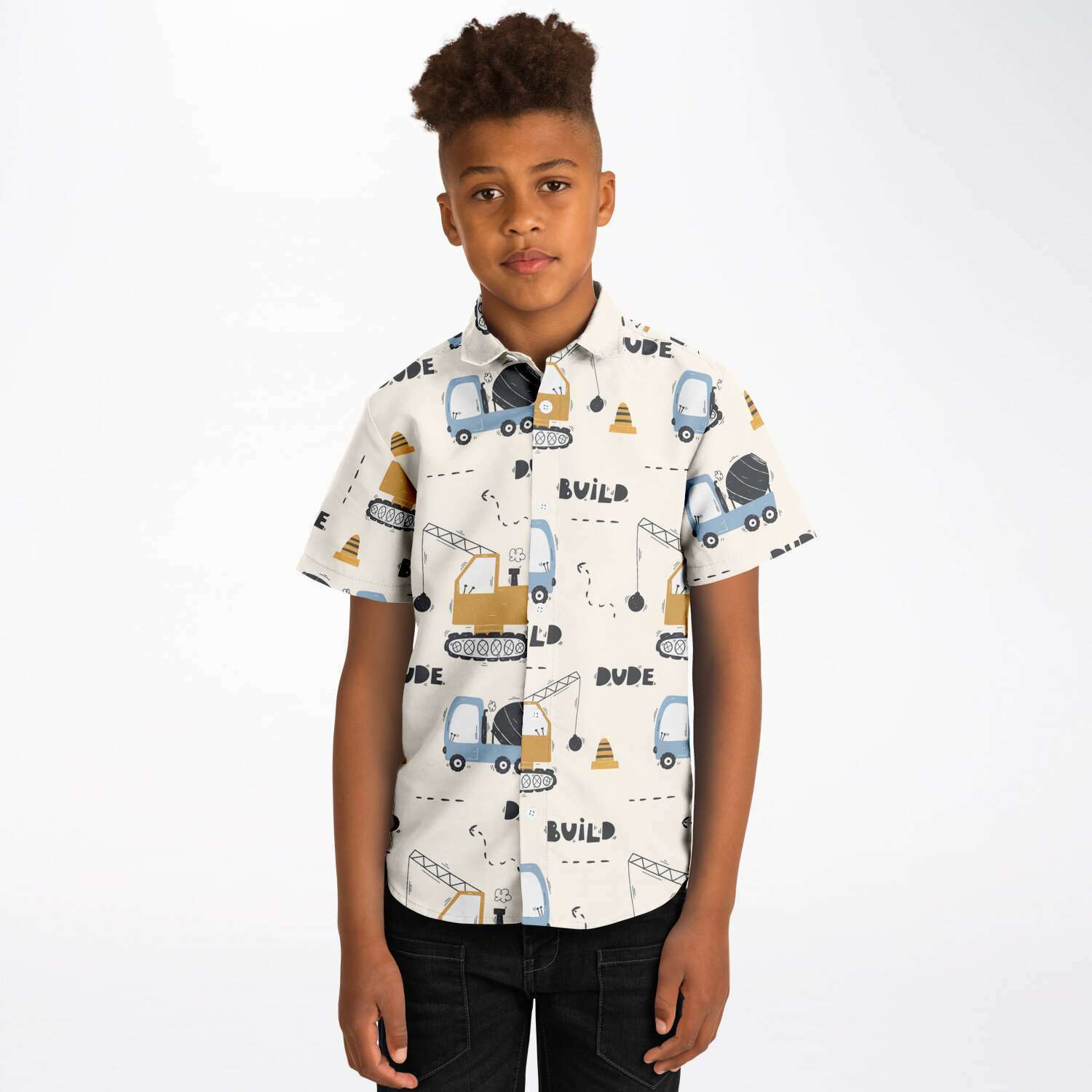 chemise avec motif camion pelleteuse