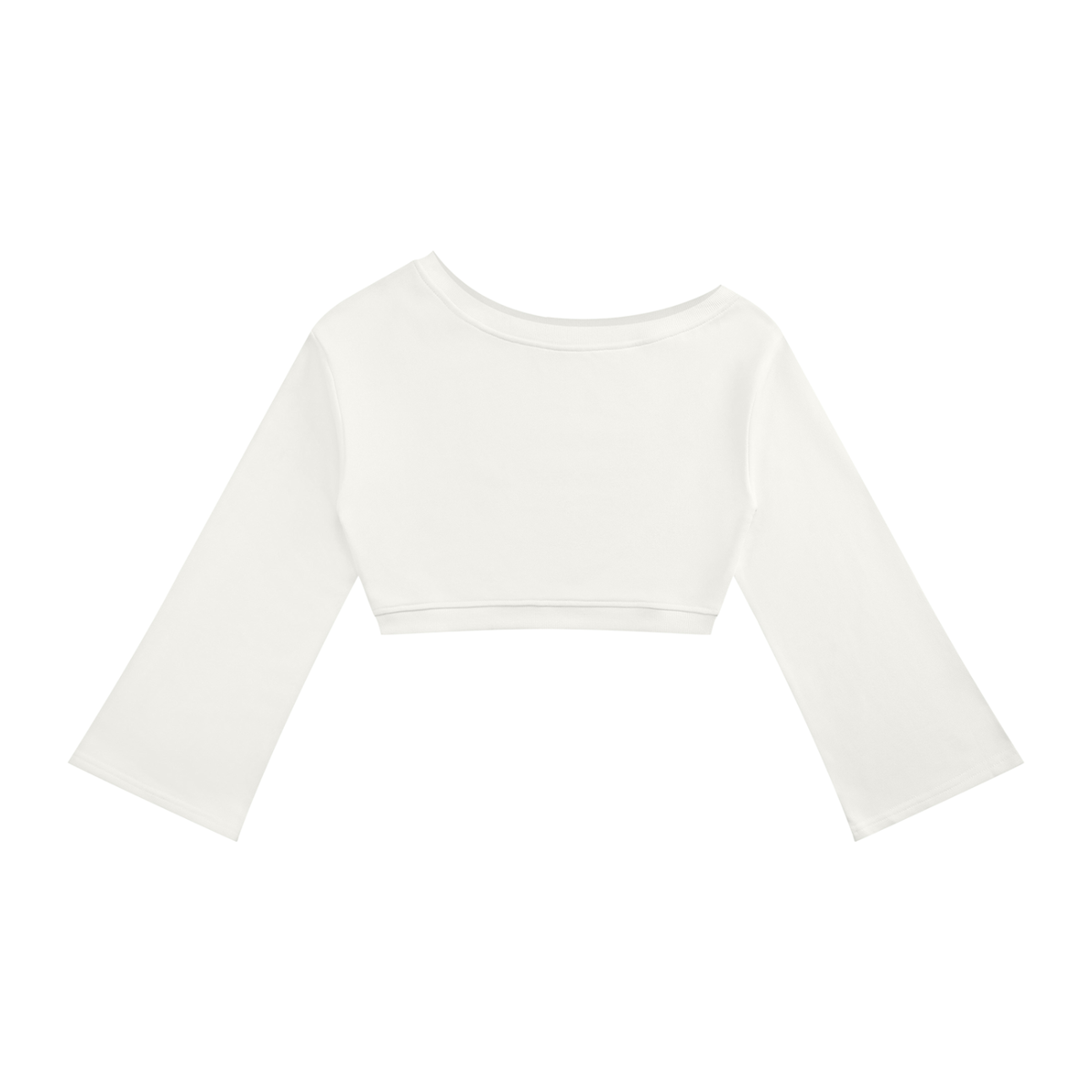 Sweat crop top femme épaules dénudées manches évasées blanc, vue de face