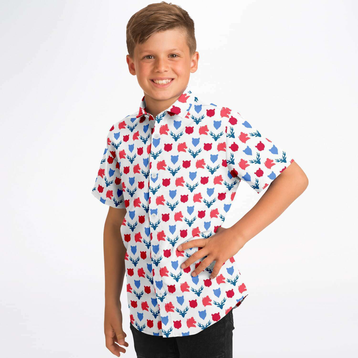 Chemise garçon originale blanche et rouge manches courtes
