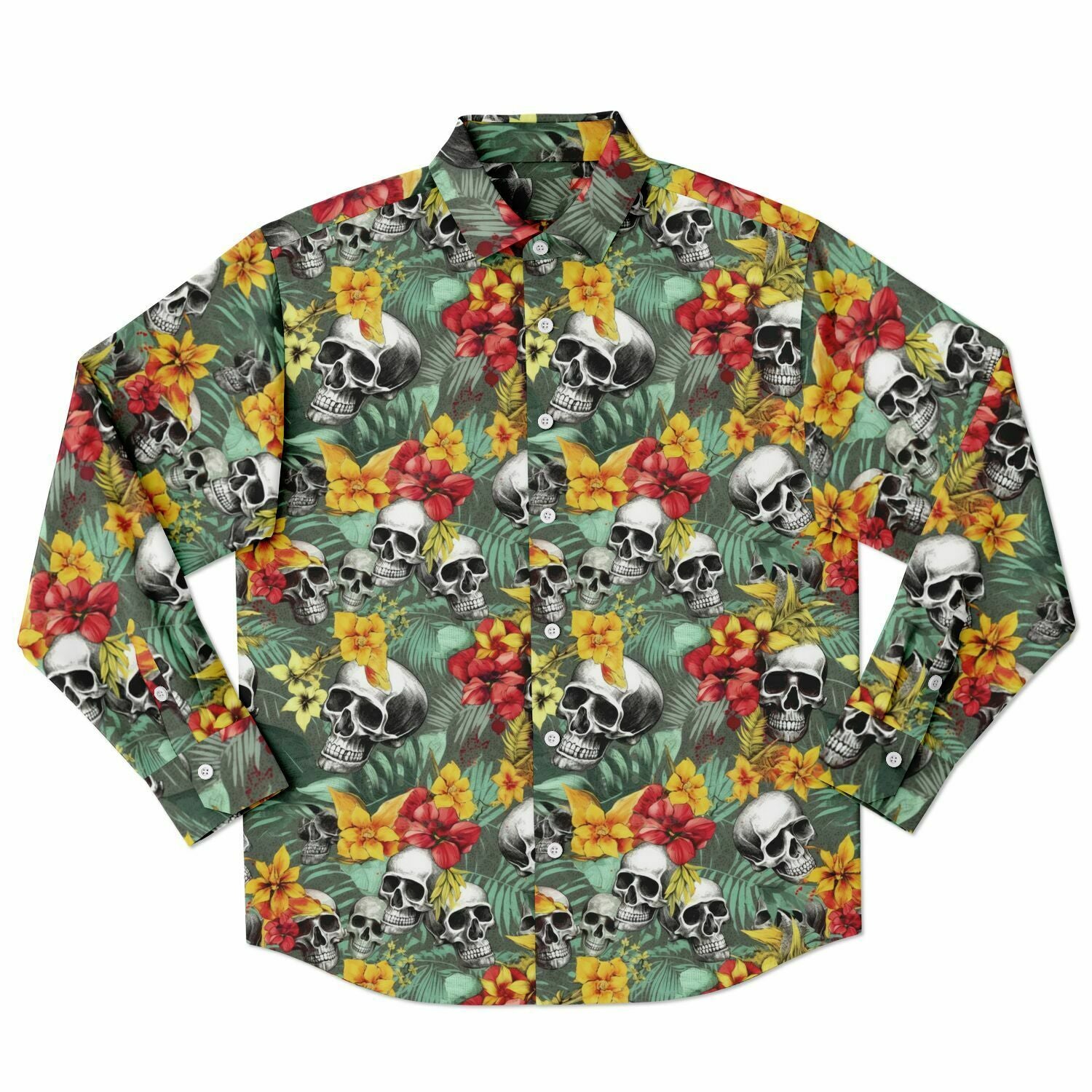 têtes de morts à fleurs chemise homme manches longues