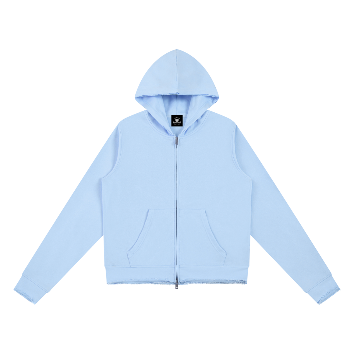 Sweat zippé capuche femme bleu ciel original, vue de face