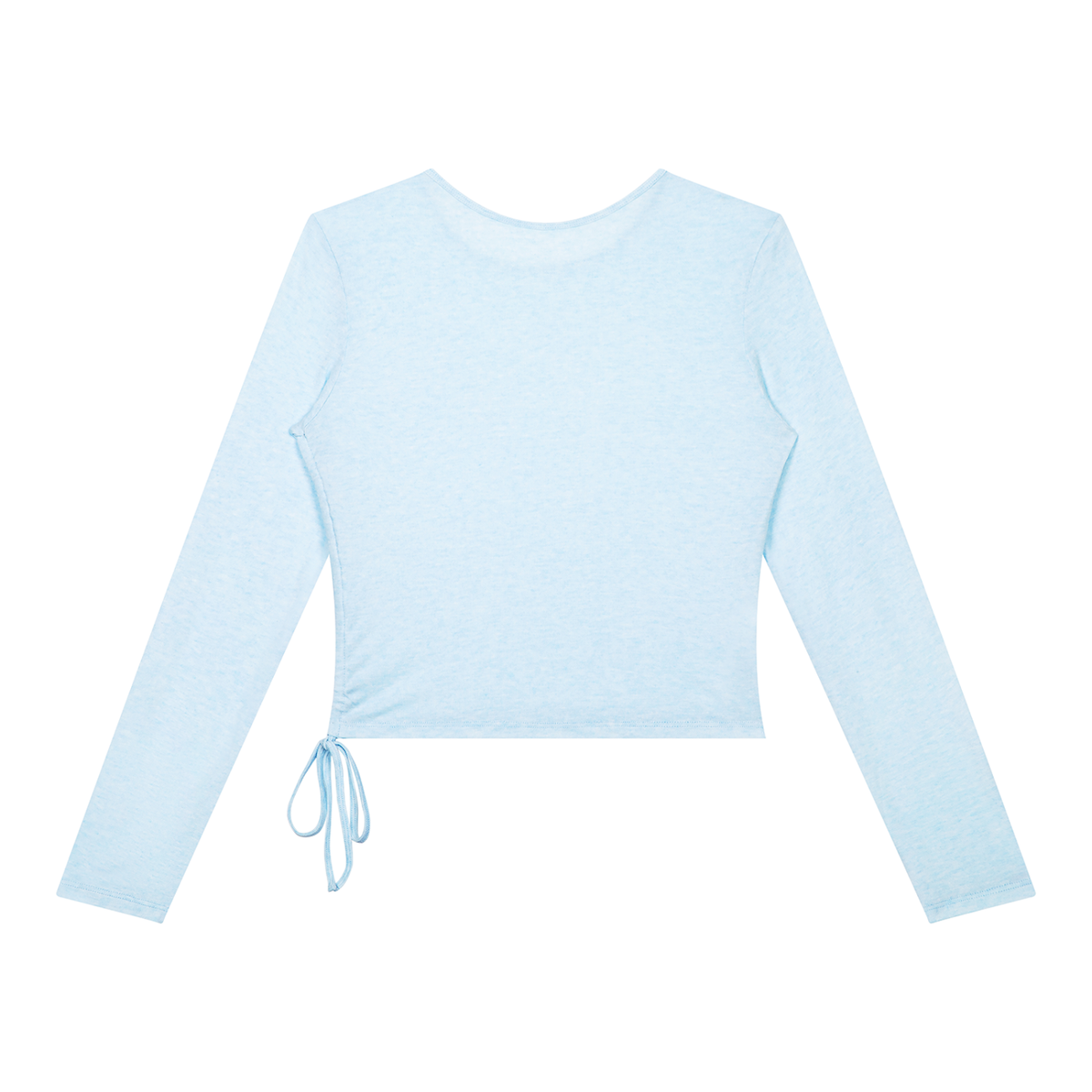 Dos du t-shirt femme manches longues crop top froncé bleu ciel