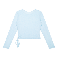Dos du t-shirt femme manches longues crop top froncé bleu ciel