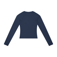 Packshot dos du t-shirt manches longues original femme bleu marine