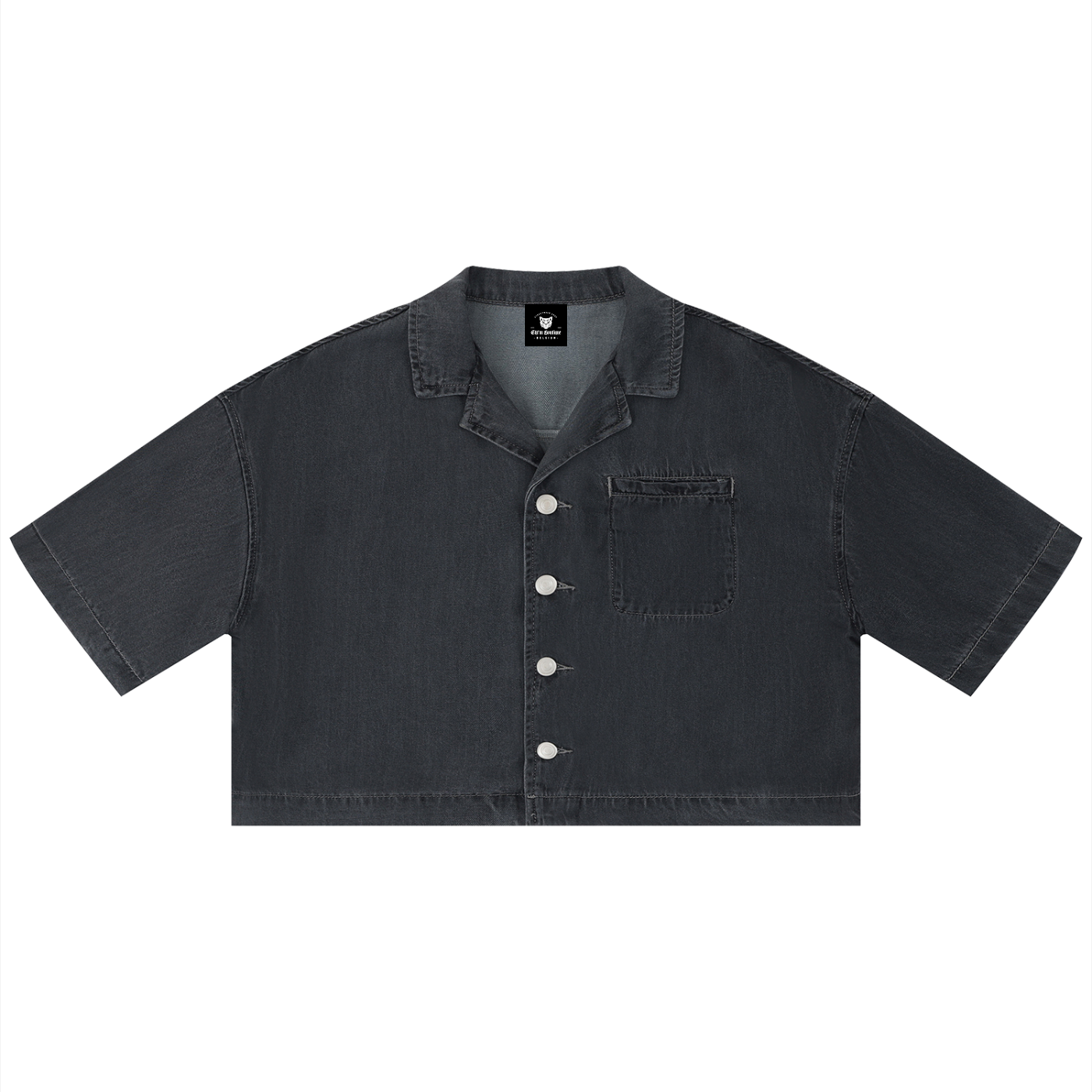 Packshot face de la chemise en jean crop femme original noir