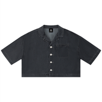 Packshot face de la chemise en jean crop femme original noir