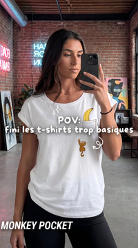 T-shirt Femme Original Manches Repliées Monkey Pocket - Singe Banane