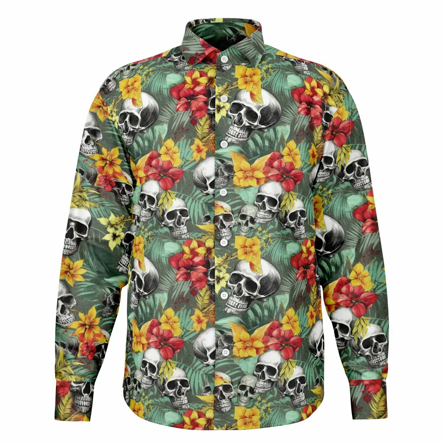 Chemise homme manches longues - Têtes de morts à fleurs