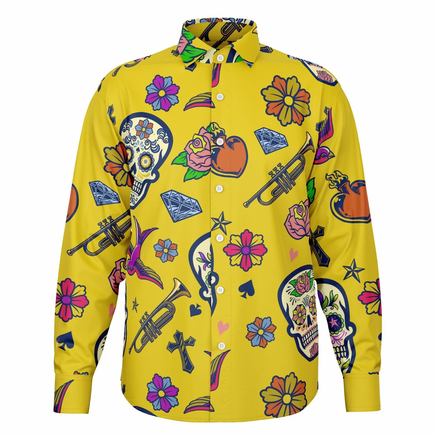 vêtement masculin tendance chemise jaune têtes de morts
