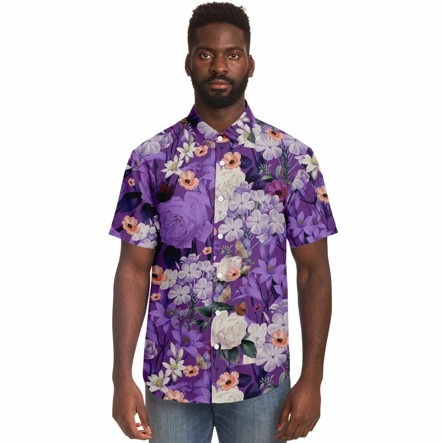 Chemise homme manches courtes à fleurs