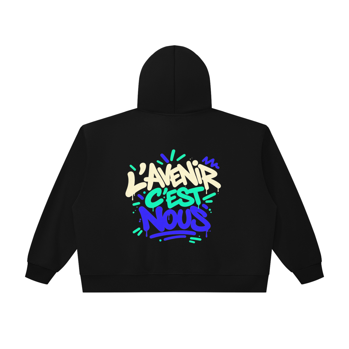 Hoodie zippé Gen Z « L'avenir c'est nous » – gros zip, coupe boxy
